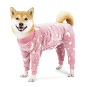 Dog Pajamas Jumpsuit Flannel Dogs Pajamas For Medium Large Dogs Bone Moon Pattern Warm Jumpsuits Coat Dog Clothes