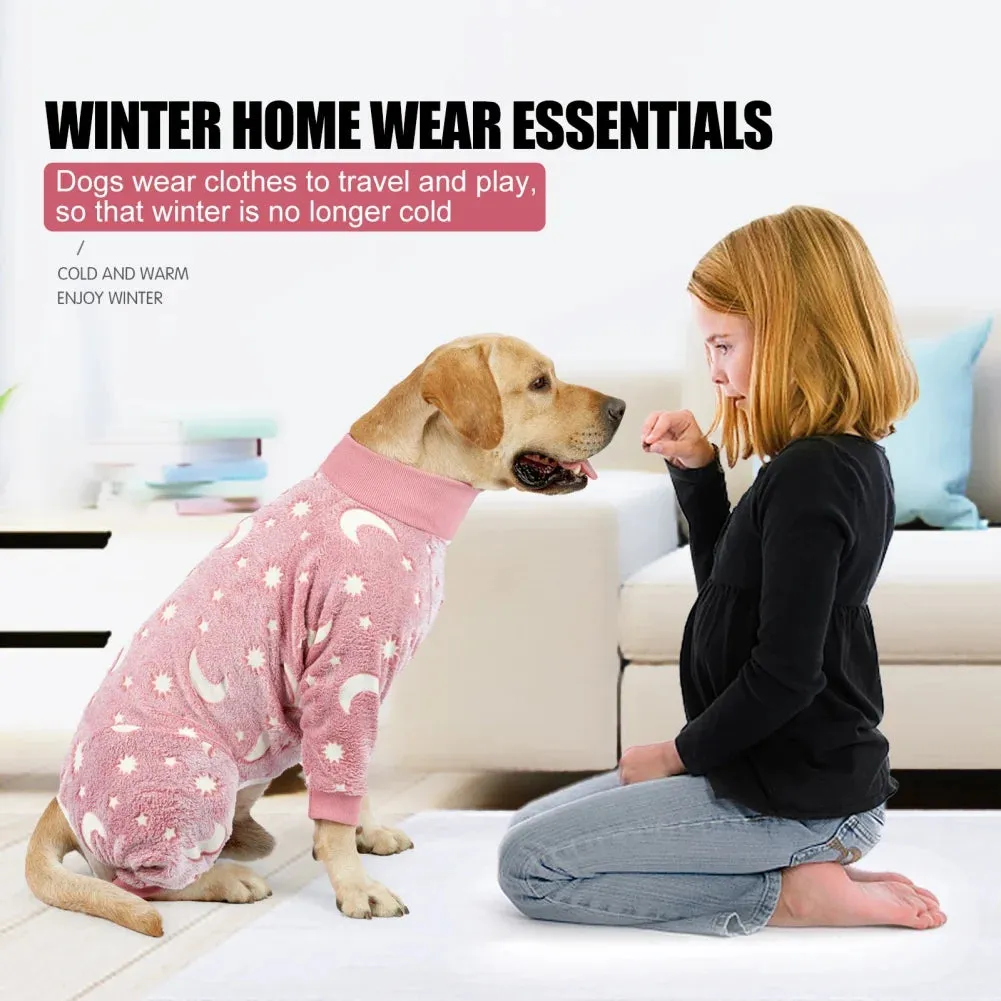Dog Pajamas Jumpsuit Flannel Dogs Pajamas For Medium Large Dogs Bone Moon Pattern Warm Jumpsuits Coat Dog Clothes