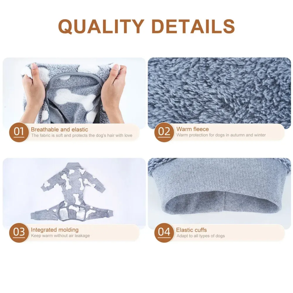 Dog Pajamas Jumpsuit Flannel Dogs Pajamas For Medium Large Dogs Bone Moon Pattern Warm Jumpsuits Coat Dog Clothes