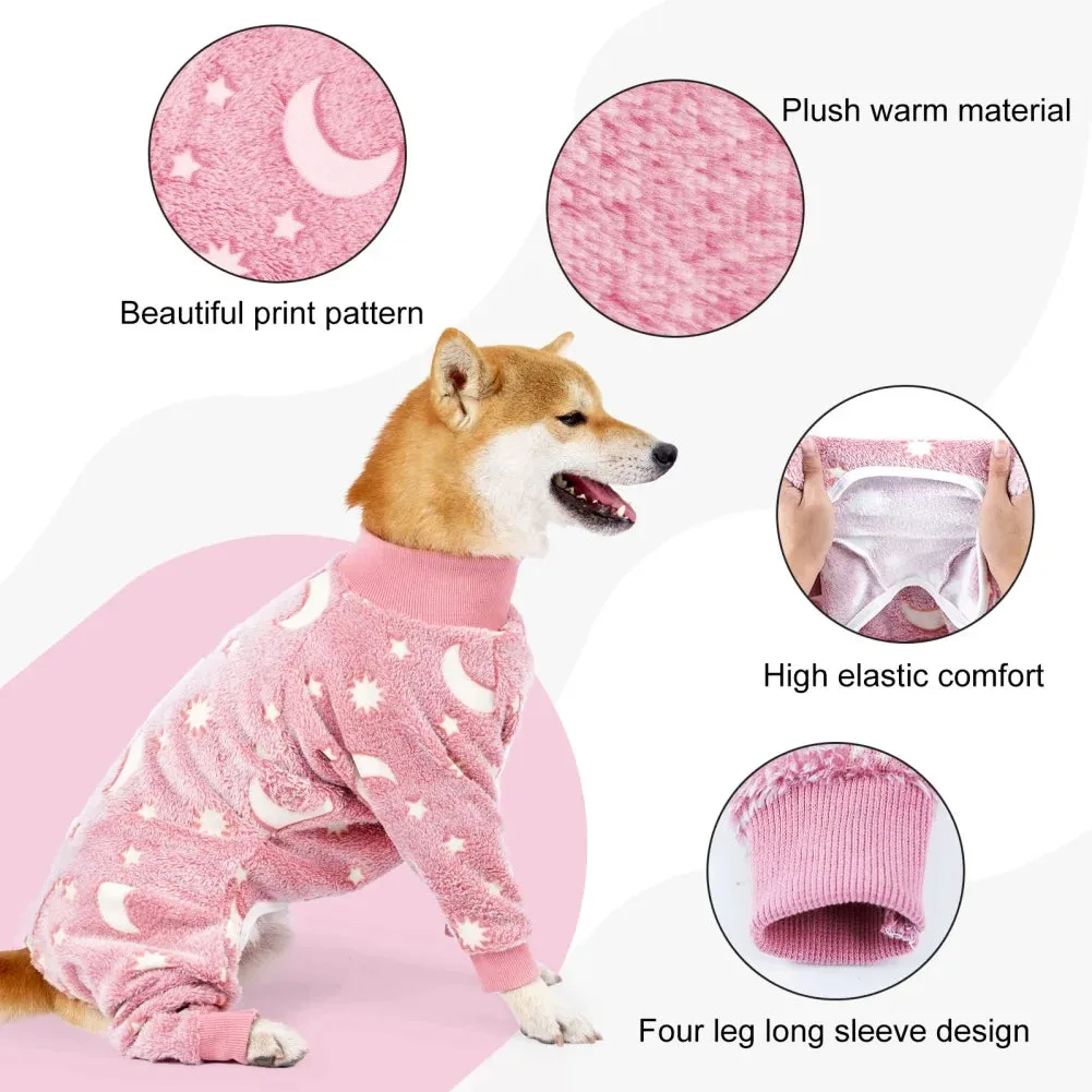 Dog Pajamas Jumpsuit Flannel Dogs Pajamas For Medium Large Dogs Bone Moon Pattern Warm Jumpsuits Coat Dog Clothes