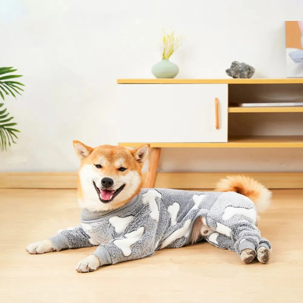 Dog Pajamas Jumpsuit Flannel Dogs Pajamas For Medium Large Dogs Bone Moon Pattern Warm Jumpsuits Coat Dog Clothes