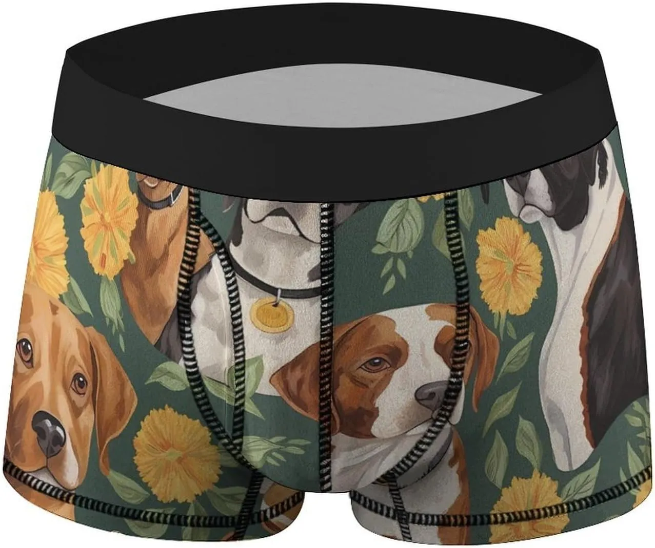 Dogs And Flovers Pattern Mens Boxer Brief Funny Underwear Trunks Breathable Soft Printed Shorts
