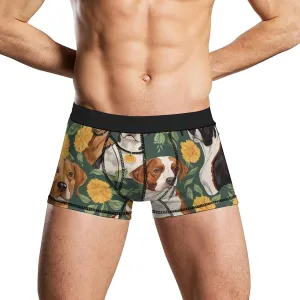 Dogs And Flovers Pattern Mens Boxer Brief Funny Underwear Trunks Breathable Soft Printed Shorts