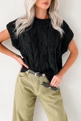 Don't Envy Me Cable Knit Sweater Vest (Black) AntiStatic Material Summer Dress