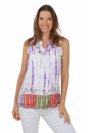 Dory Batik Embroidered Sleeveless Blouse Low Profile Stitching