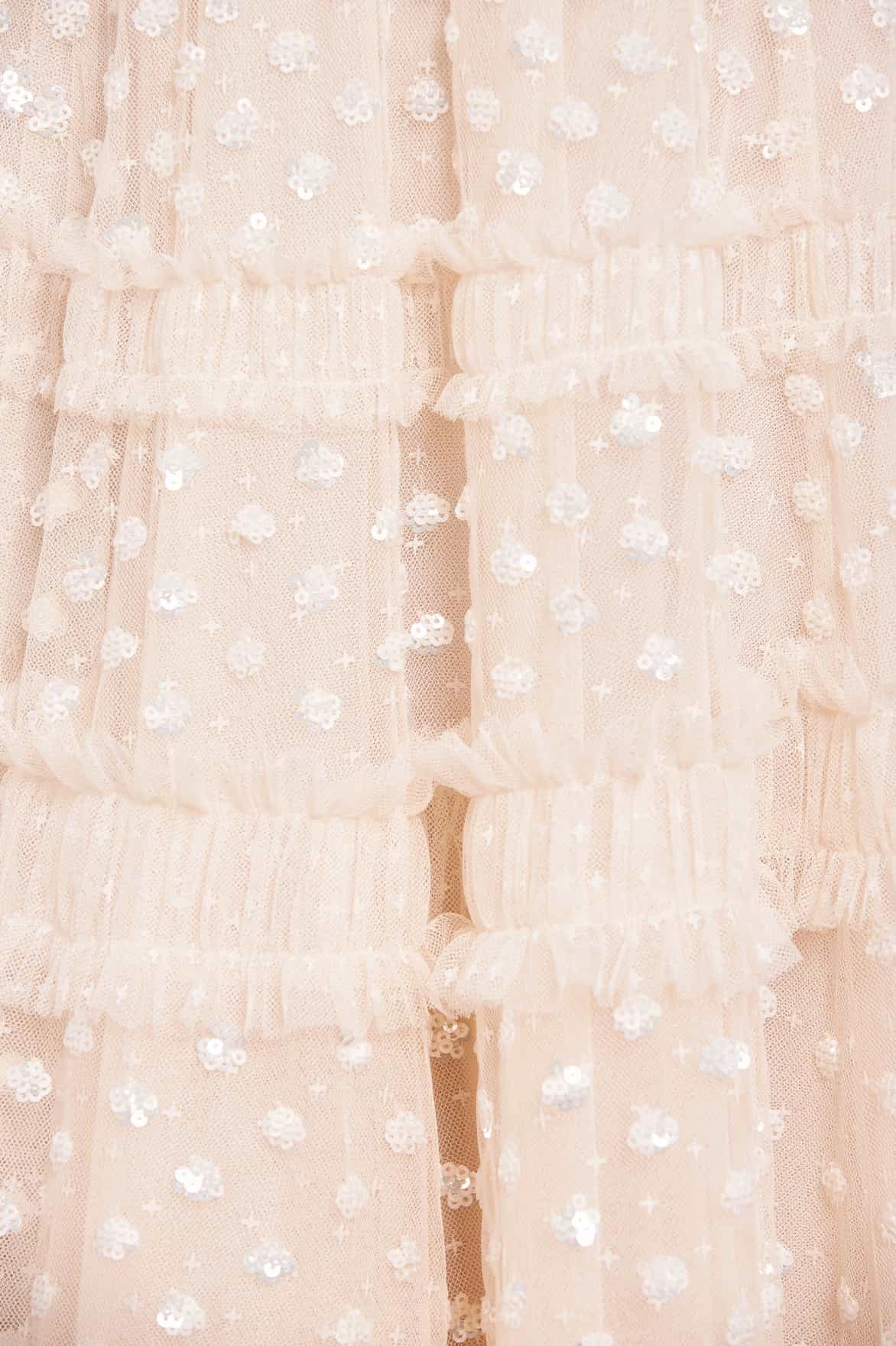 Cozy and Comfortable Simple Texture Dot Shimmer Tiered Strapless Ankle Gown