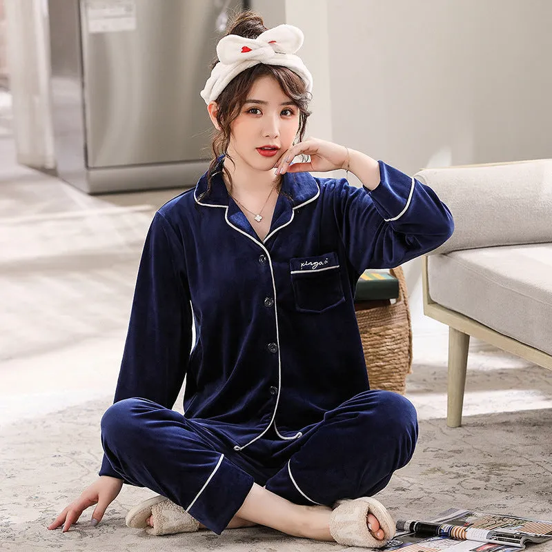 Double-sided island velvet couple pajamas - Men's Pajama Set