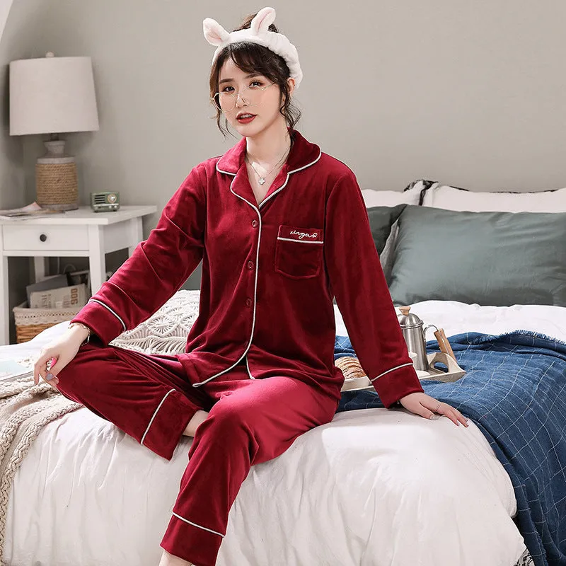 Double-sided island velvet couple pajamas - Men's Pajama Set