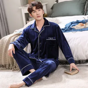 Double-sided island velvet couple pajamas - Men's Pajama Set