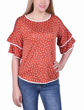 Contrast Stitch Detailing Double Layer Elbow Sleeve Top