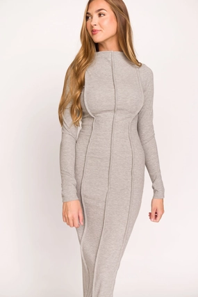 Air Layer Matte-finish Jackie Knit Maxi Dress With Back Slit in Heather Grey