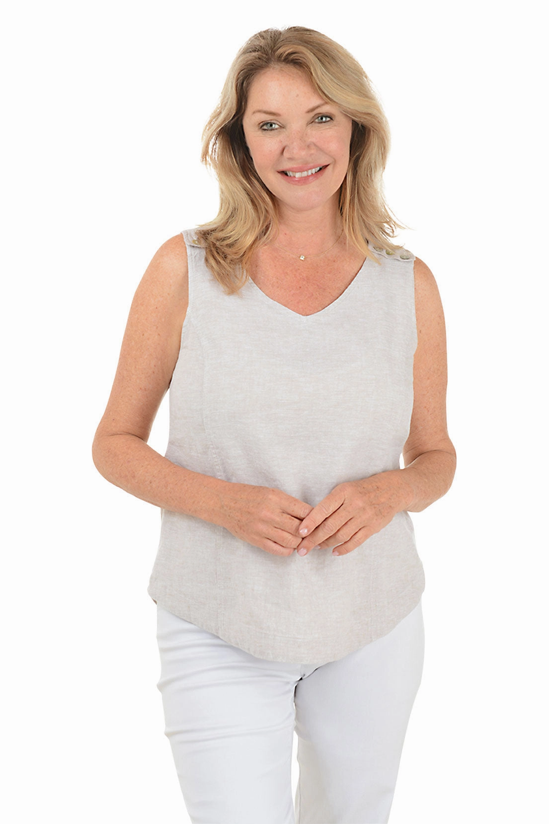 Tunic top Triple Button Strap Linen-Blend Tank