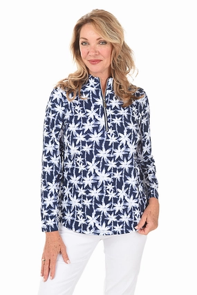 SoftInteriorLining Brushstroke Palms Cooling UPF50  Mock Neck Top
