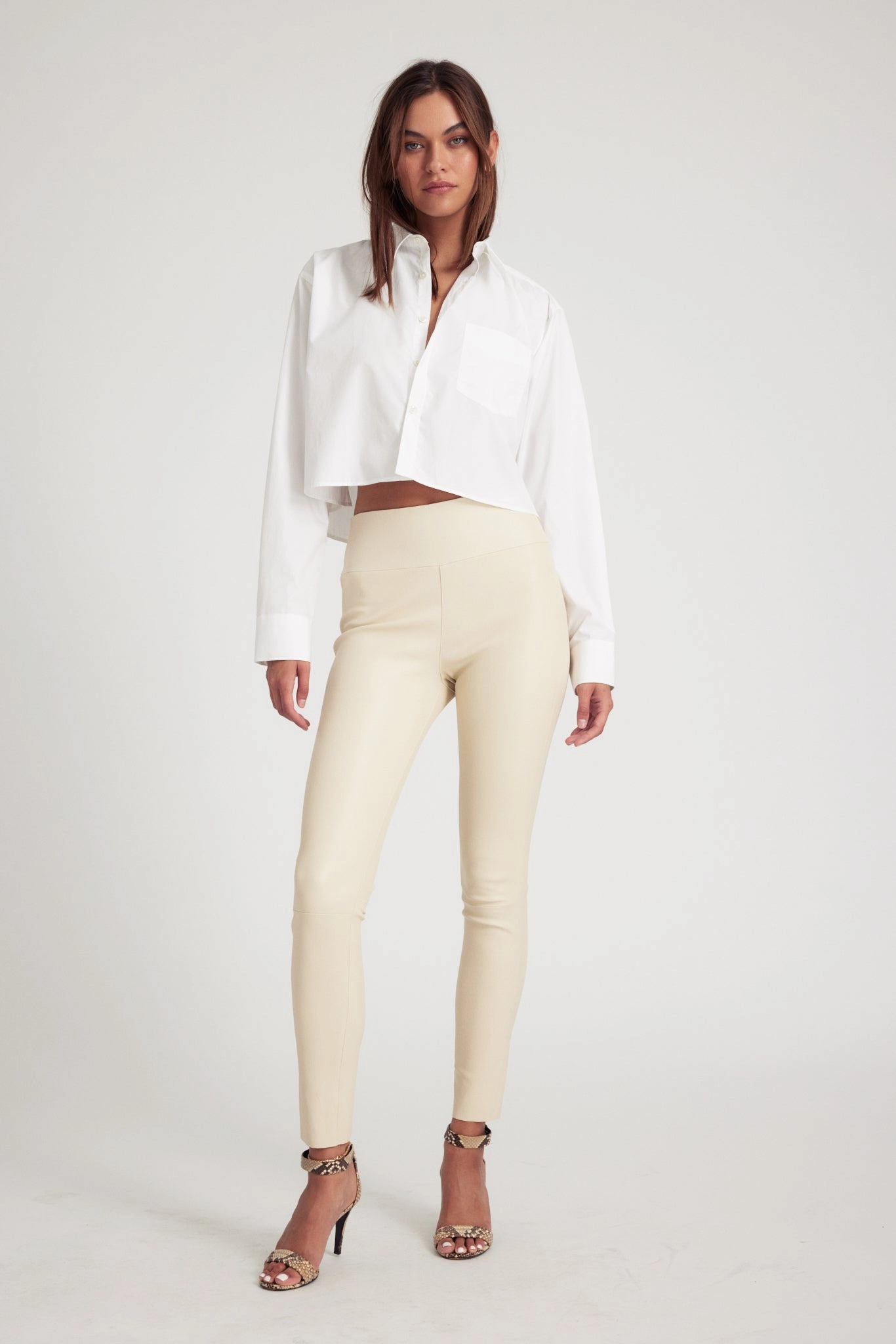 Tubular Body Construction White Cropped Button Down