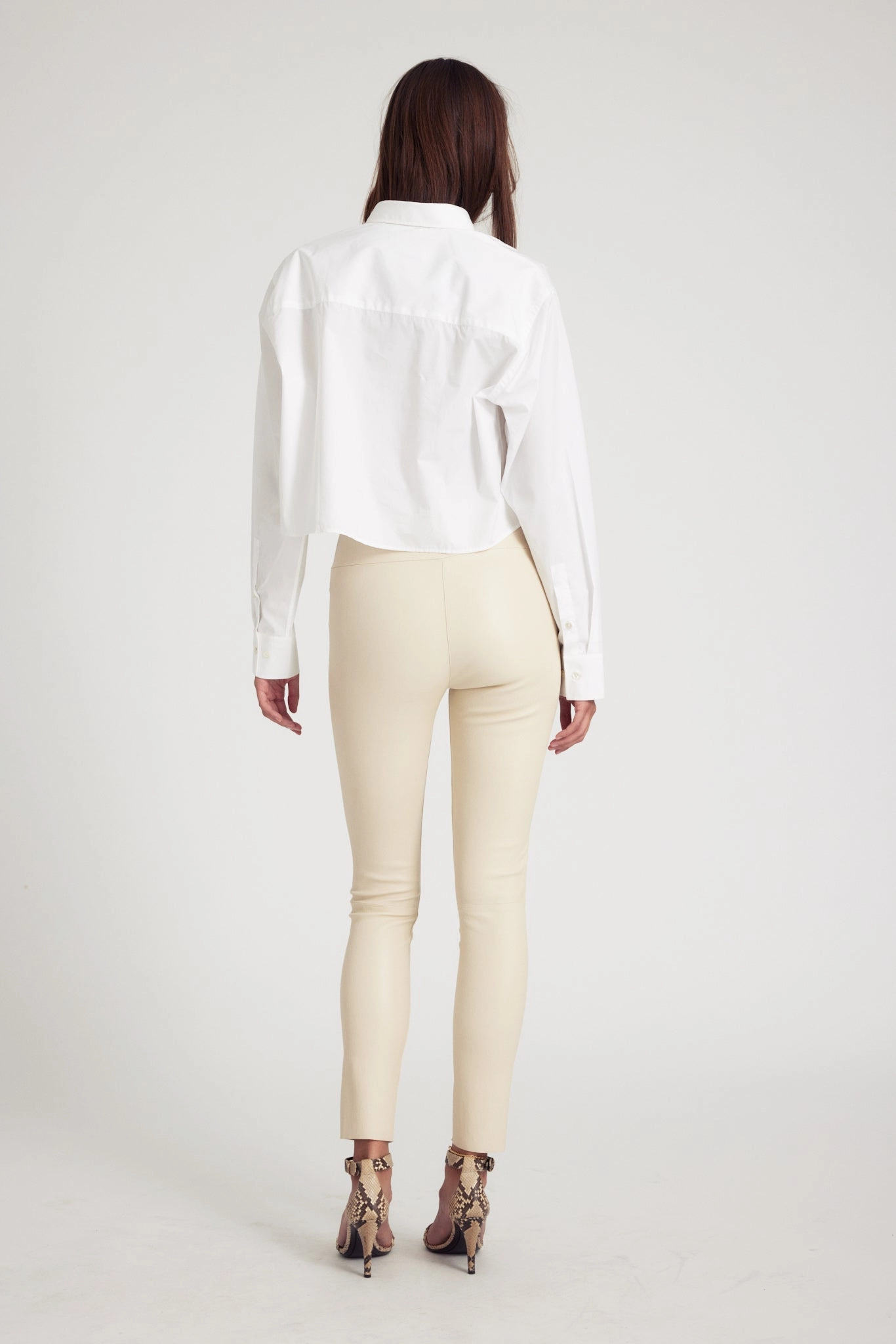 White Cropped Button Down ReflectiveTrim WrinkleResistant Fabric