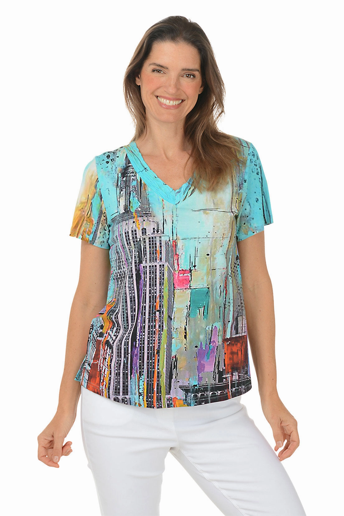 Petite Chicago Shirred V-Neck Tee Casual Fit