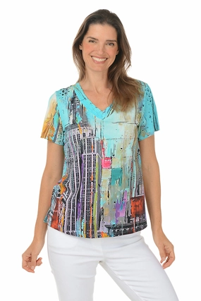 EcoFriendlyDye BrushedInnerSurface Petite Chicago Shirred V-Neck Tee
