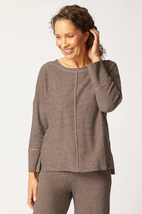 Habitat Pasadena Stripe Canyon Pullover in Truffle Cozy Sweatshirt Compression Gradient