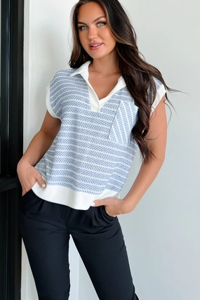 Preppy Life Striped V-Neck Top (Blue) Odor Resistant Treatment MicroPerforated Details