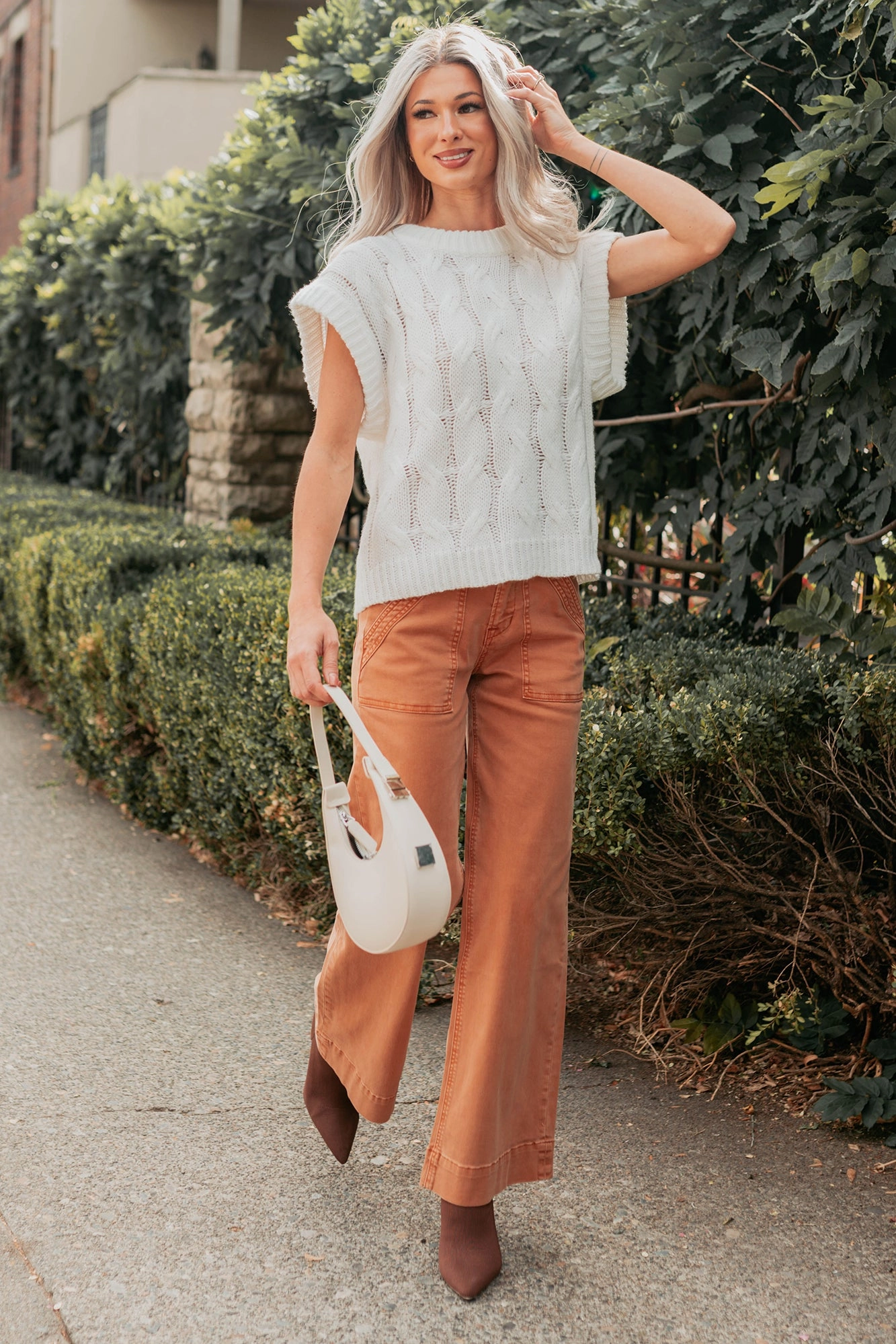 Don't Envy Me Cable Knit Sweater Vest (White) Ethical production