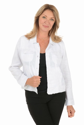 Metallic Frayed Linen Jacket ZipperedPockets