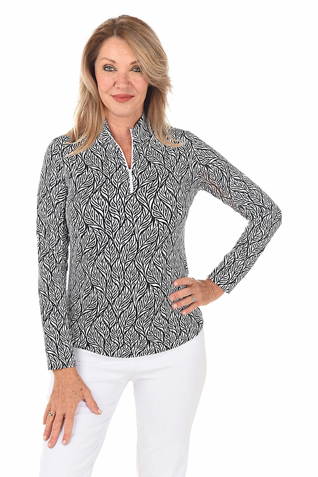 Ergonomic Pattern Design elegant design Monochromatic Sally Leaf UPF50  Sun Shirt