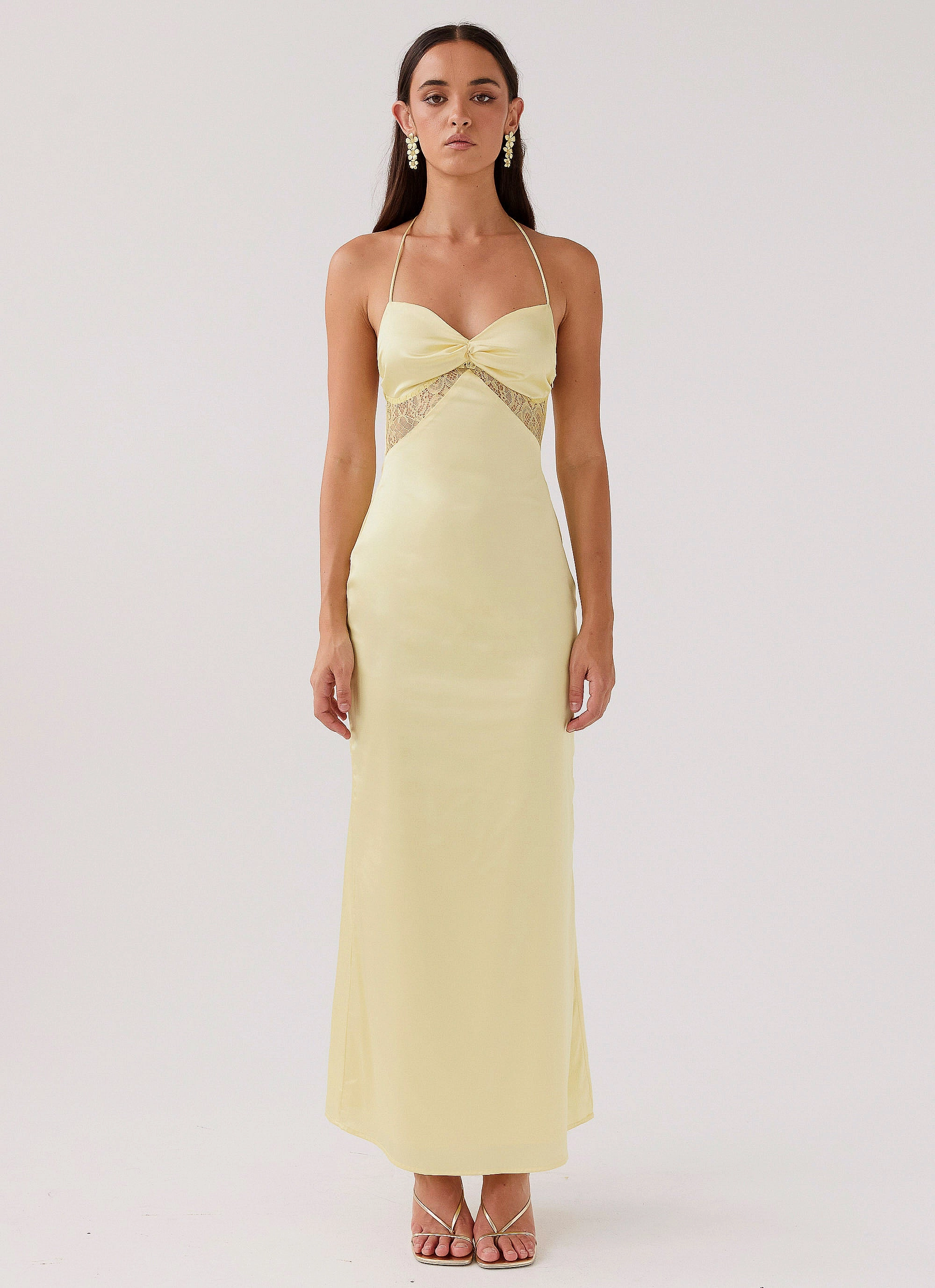 Versatile Design Dream Sight Lace Satin Maxi Dress - Lemon