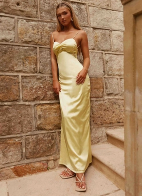 Dream Sight Lace Satin Maxi Dress - Lemon Perfect Day-to-Night