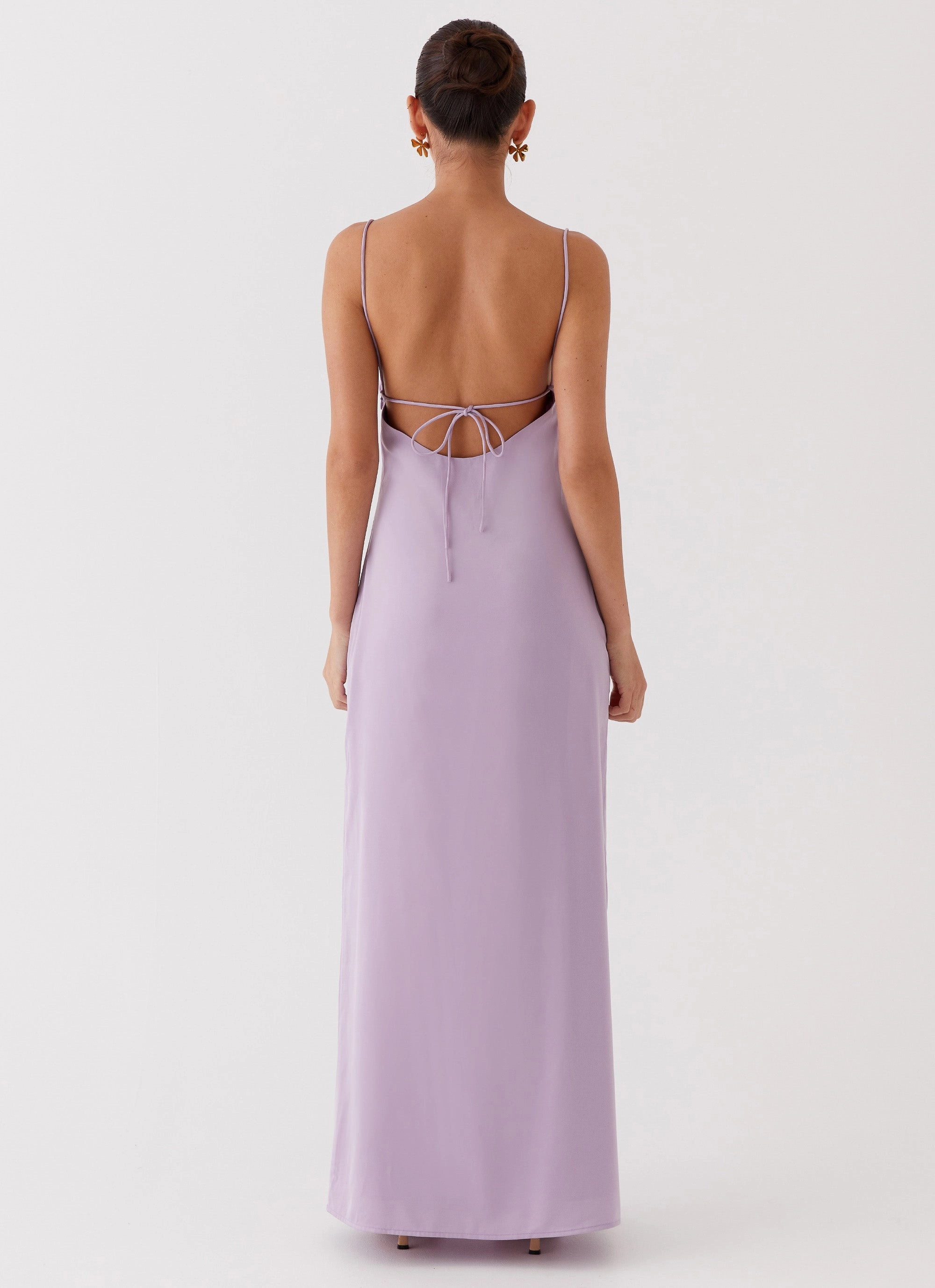 Drawstring-Closure Chic Style Wear Dream Sight Lace Satin Maxi Dress - Lilac