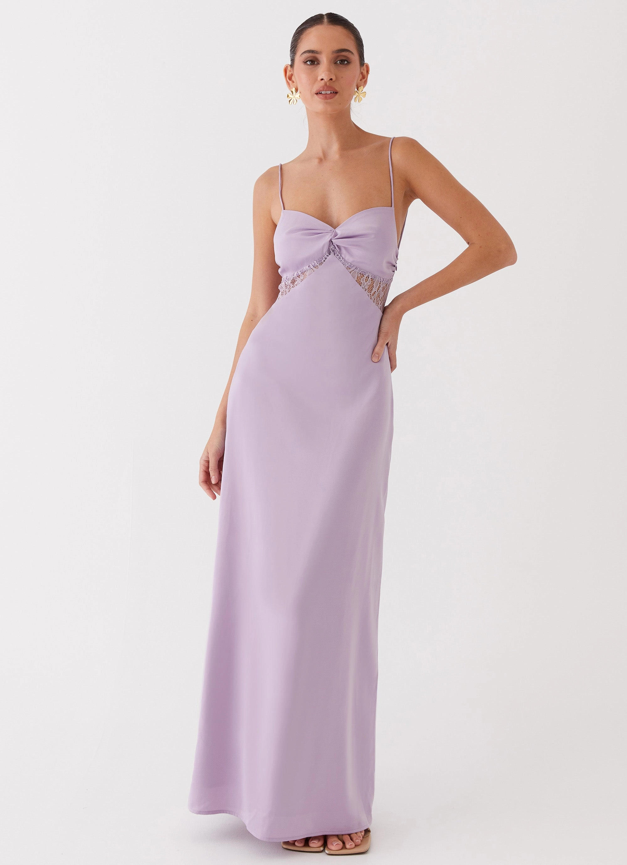 Dressy Glow Fit For All Dream Sight Lace Satin Maxi Dress - Lilac