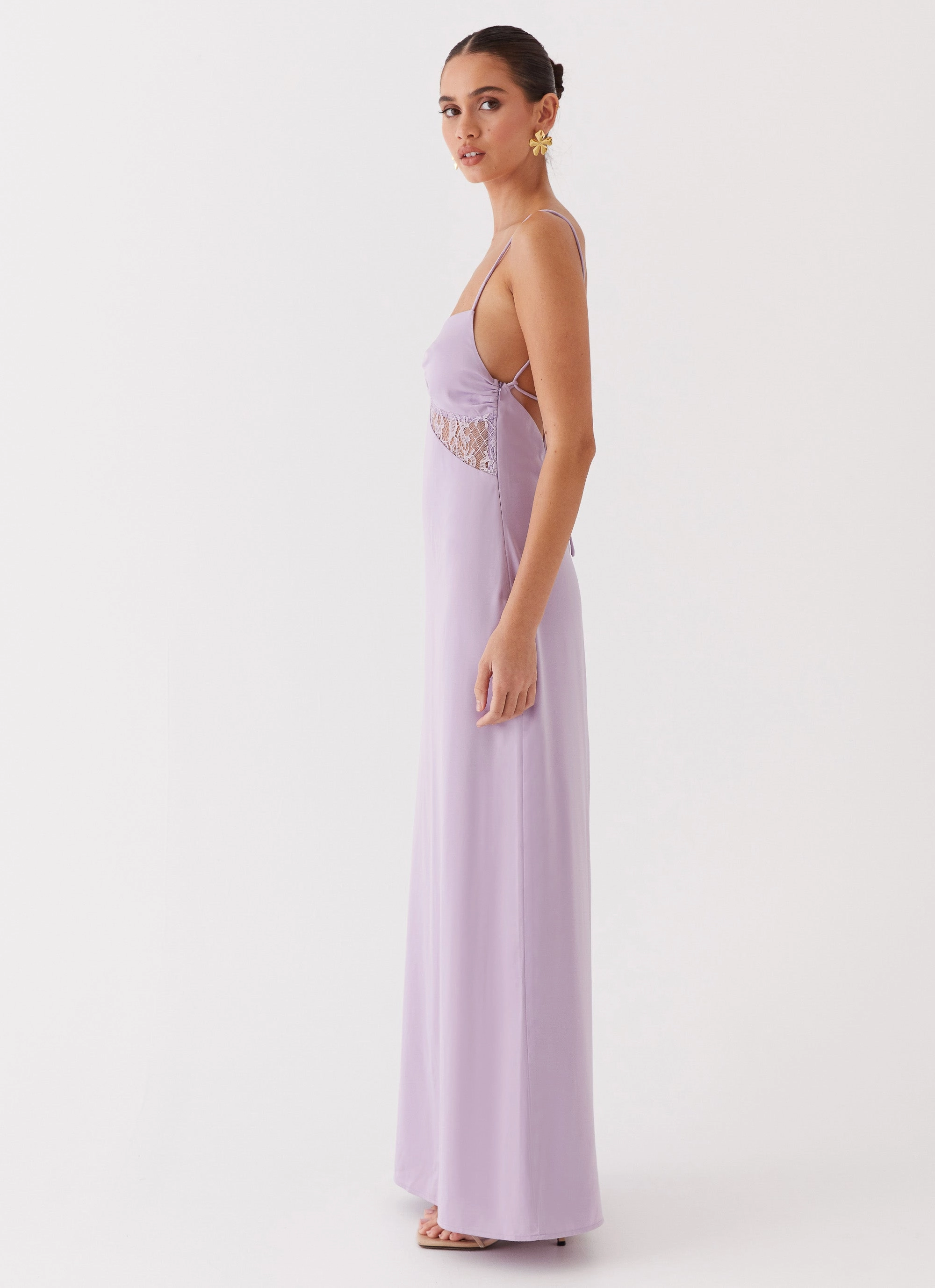 Aura Glow Romance Soul Dream Sight Lace Satin Maxi Dress - Lilac