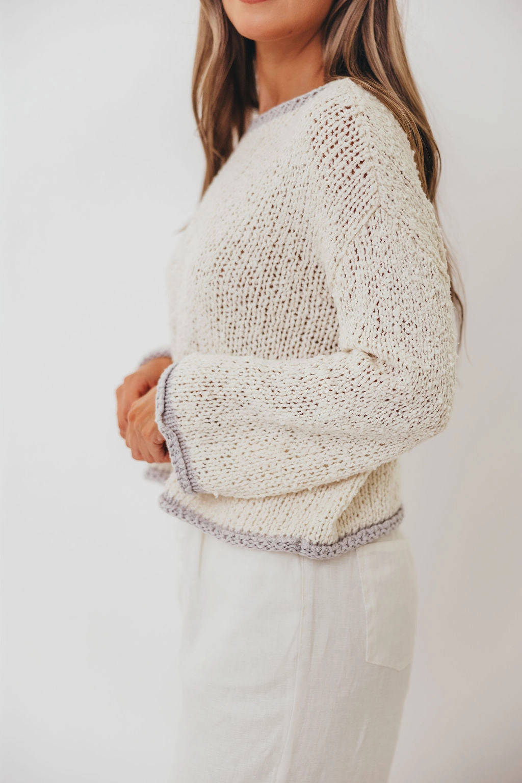 Circular Knit Technique Dreamscape Sweater in Ivory Grey