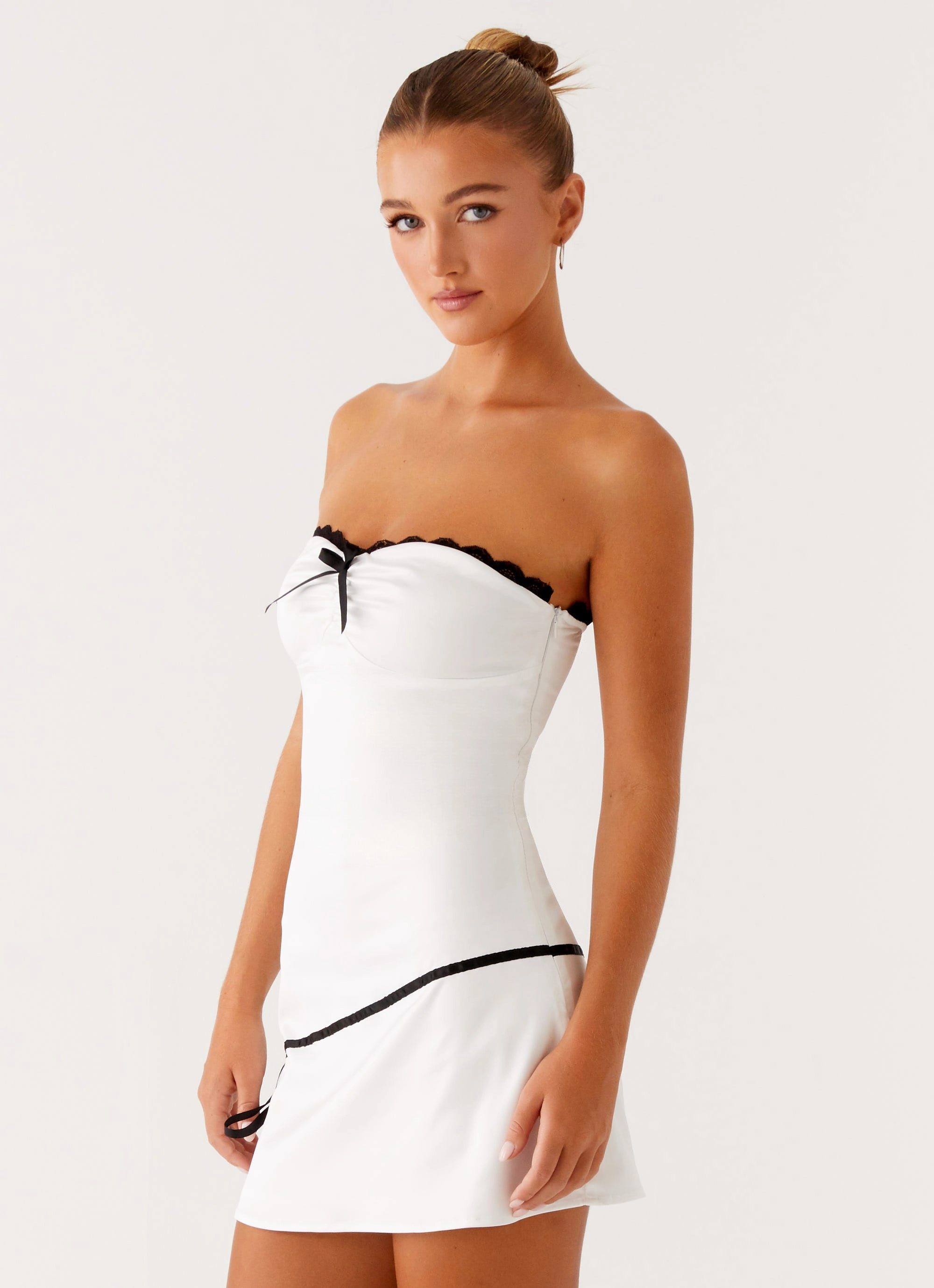 Thea Mini Dress - White Effortless Waist Design Sleek Tone