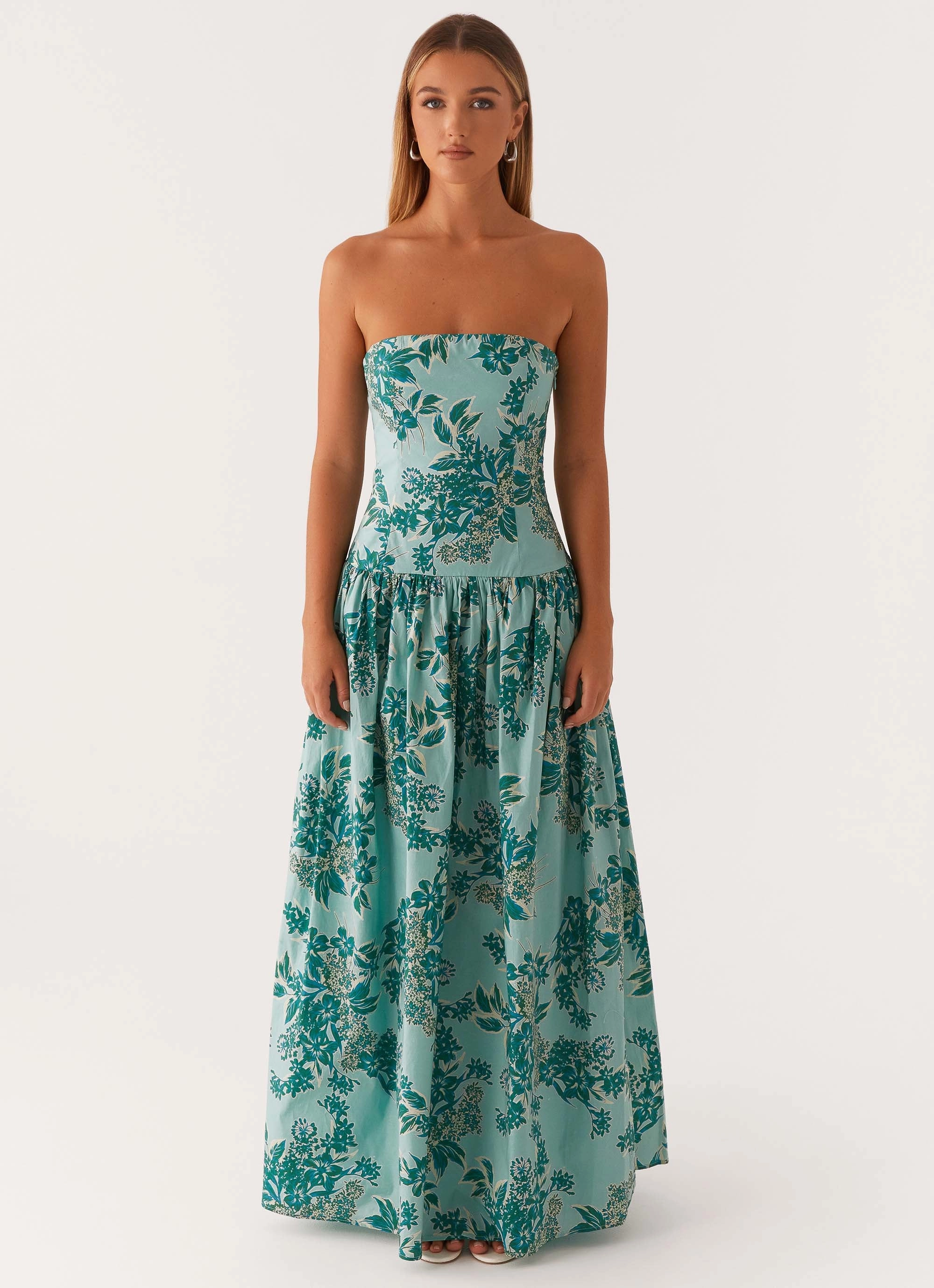 Gathered Skirt Textured Look Andorra Maxi Dress - Cloud Nine Floral