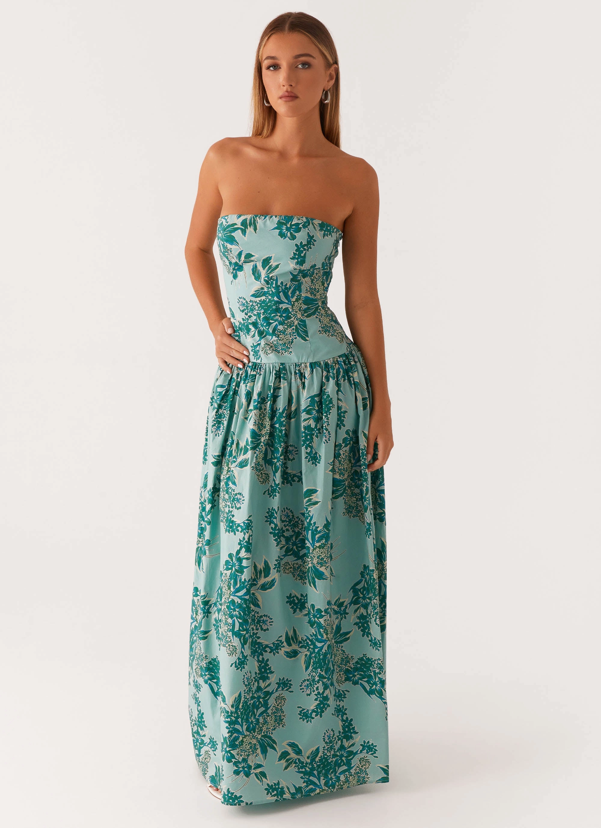 Empire Waist Soft Neutral Andorra Maxi Dress - Cloud Nine Floral