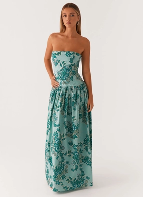 Empire Waist Soft Neutral Andorra Maxi Dress - Cloud Nine Floral