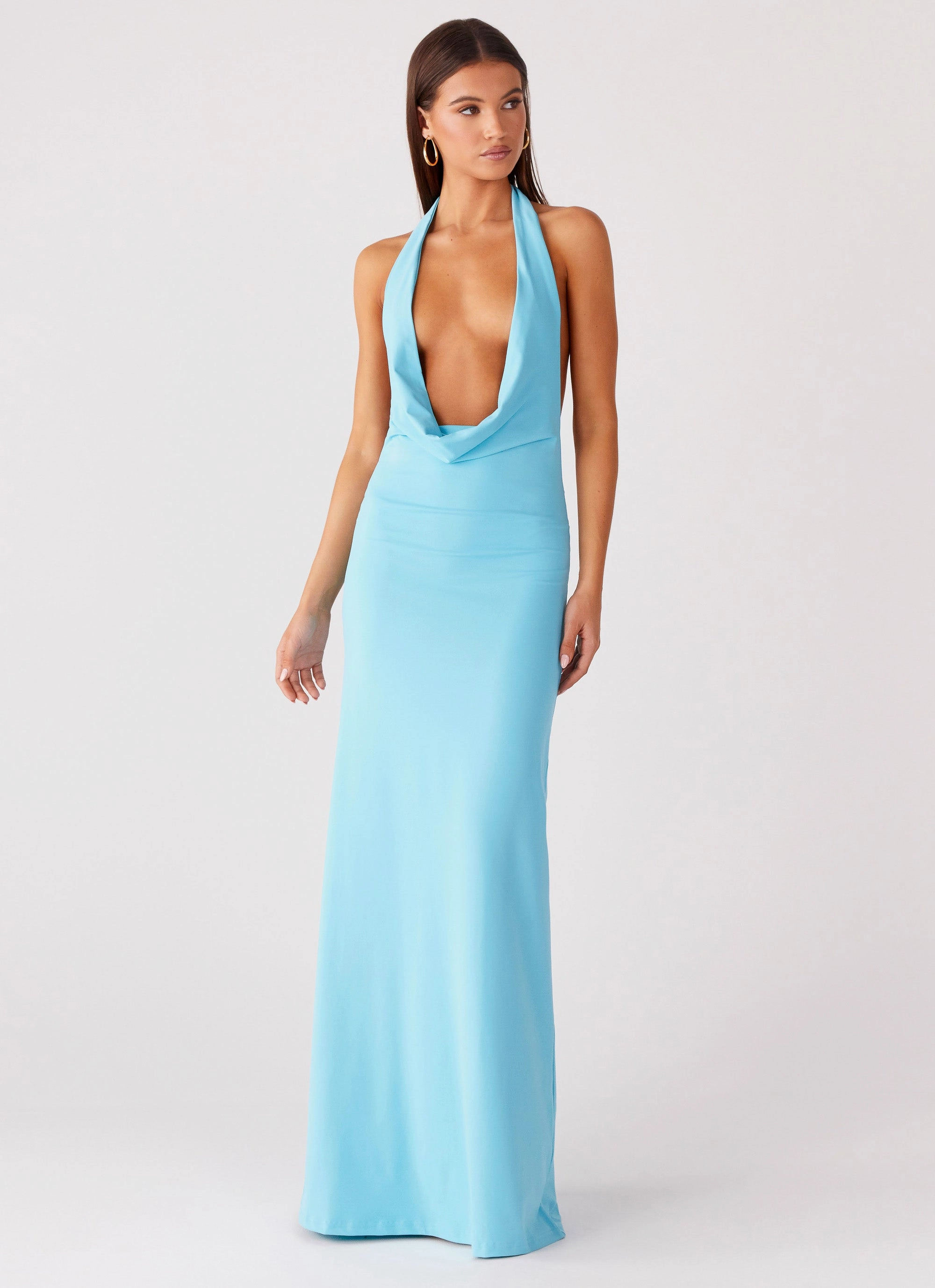 Driftwood Cowl Maxi Dress - Turquoise Classic structured dress Bold Color