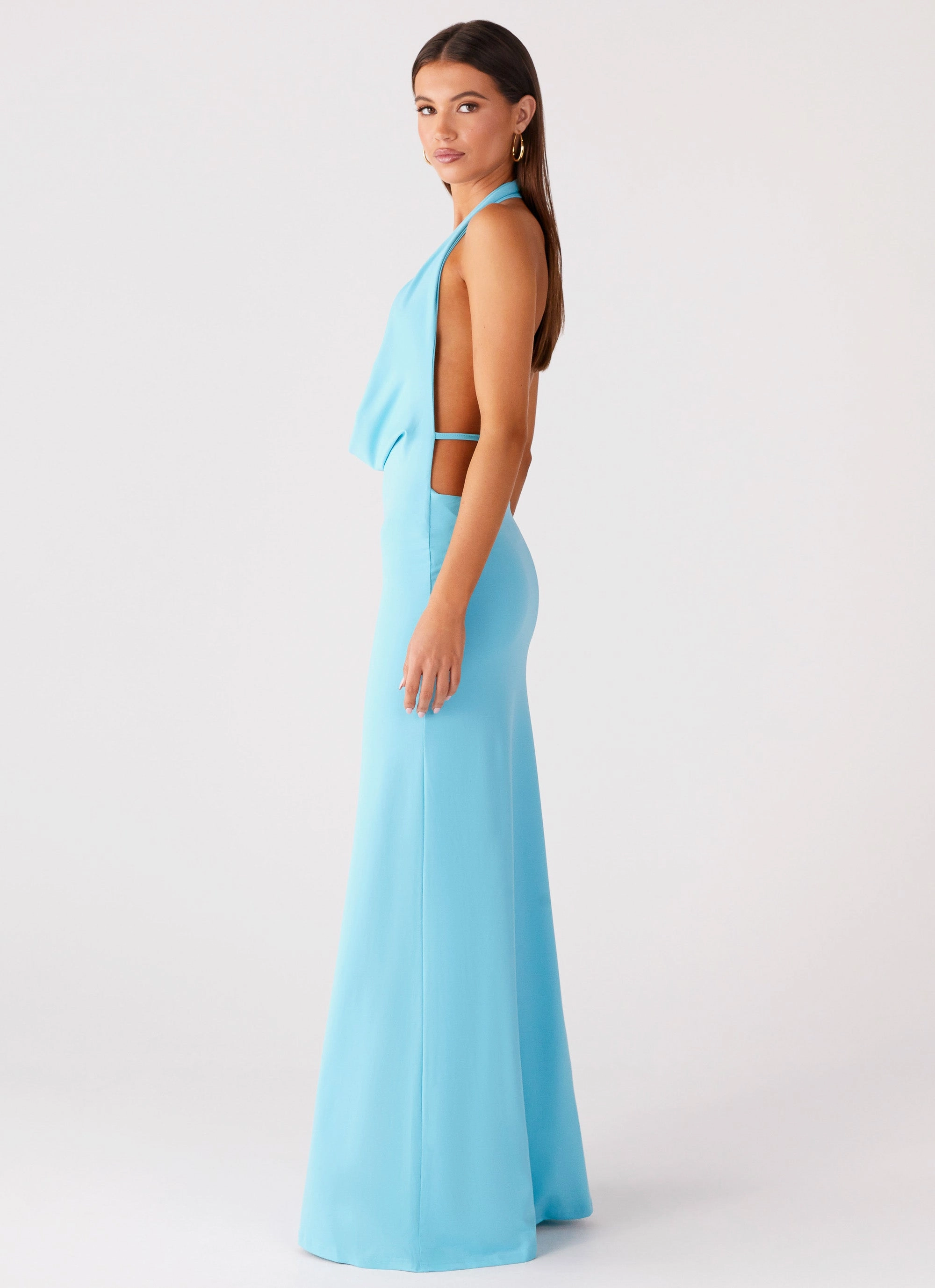 Perfect Style Urban Touch Driftwood Cowl Maxi Dress - Turquoise