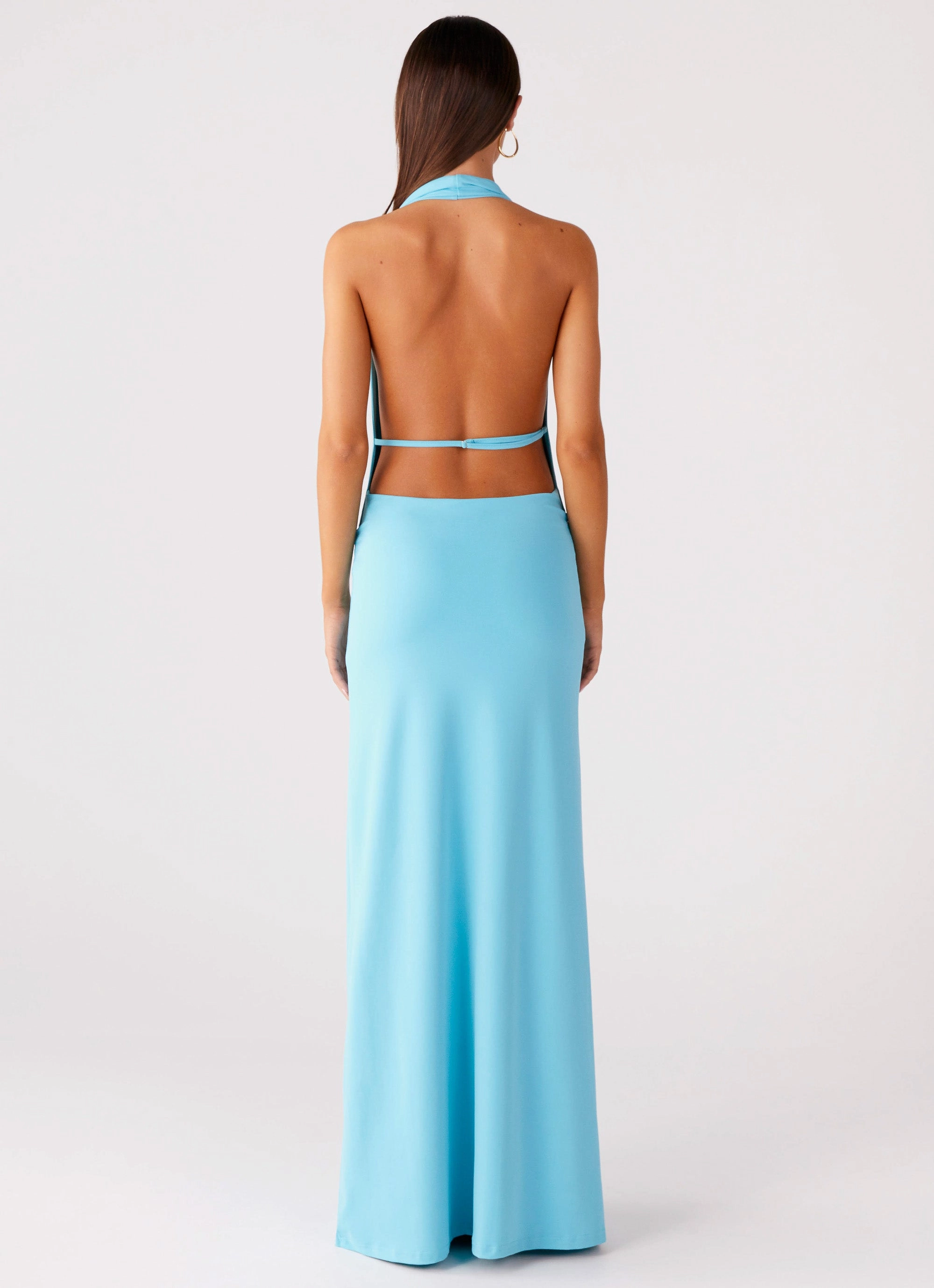 Driftwood Cowl Maxi Dress - Turquoise Feminine Cut Stylish and Comfortable