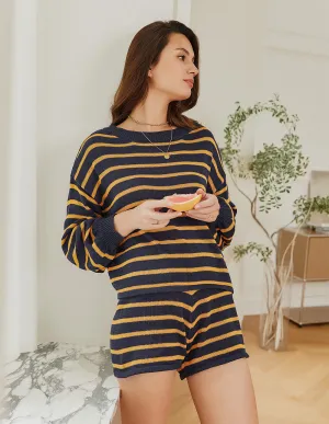 Drop Shoulder Striped Top Lounge Set (US Only)