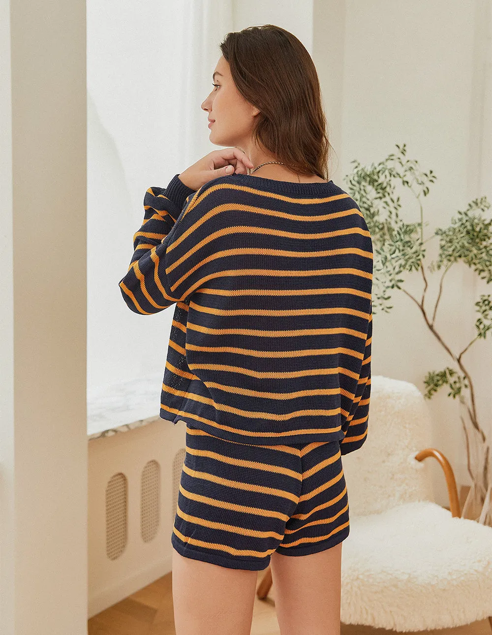 Drop Shoulder Striped Top Lounge Set (US Only)
