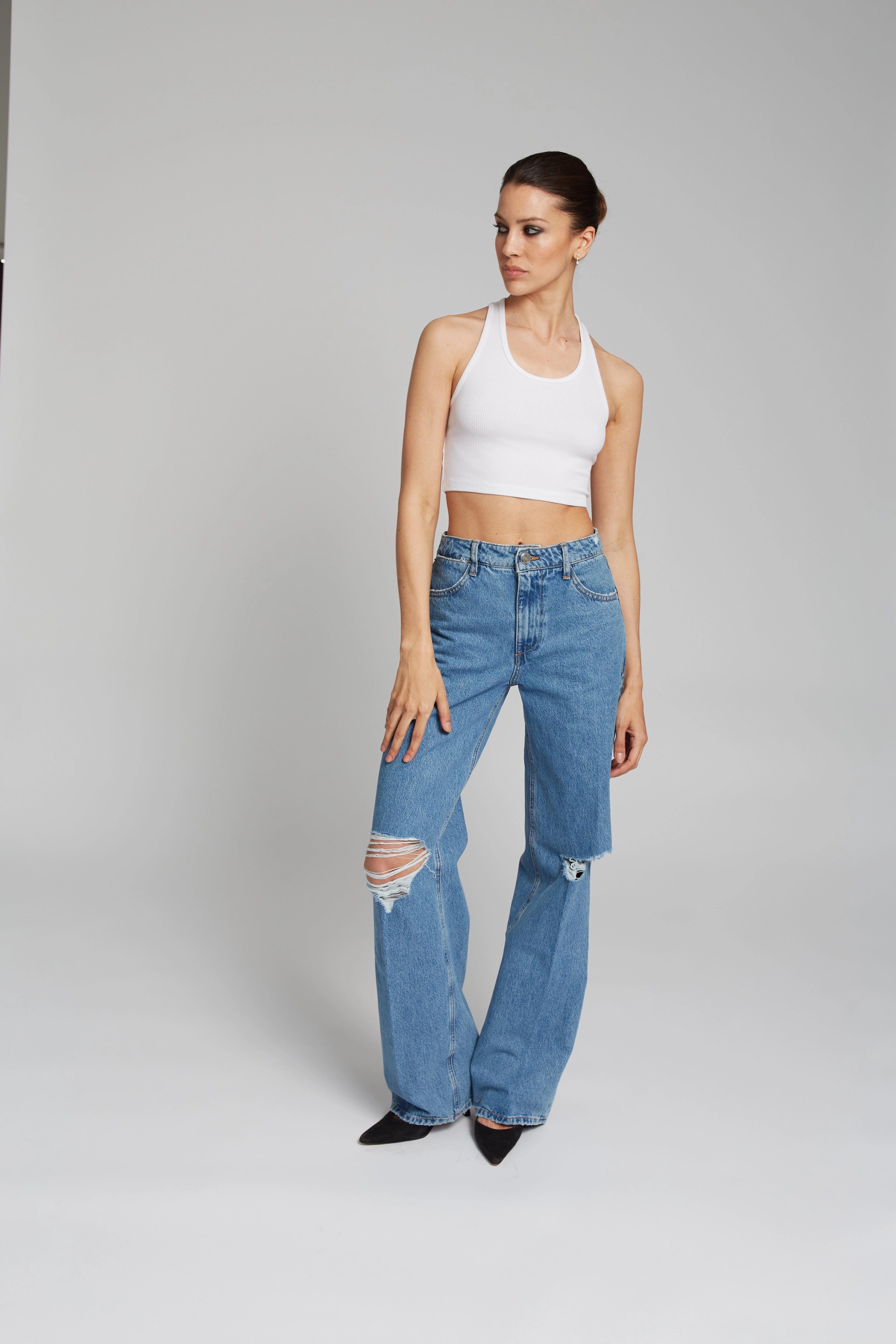 White Rib Cropped Tank Quick Dry Blend High Density Weave