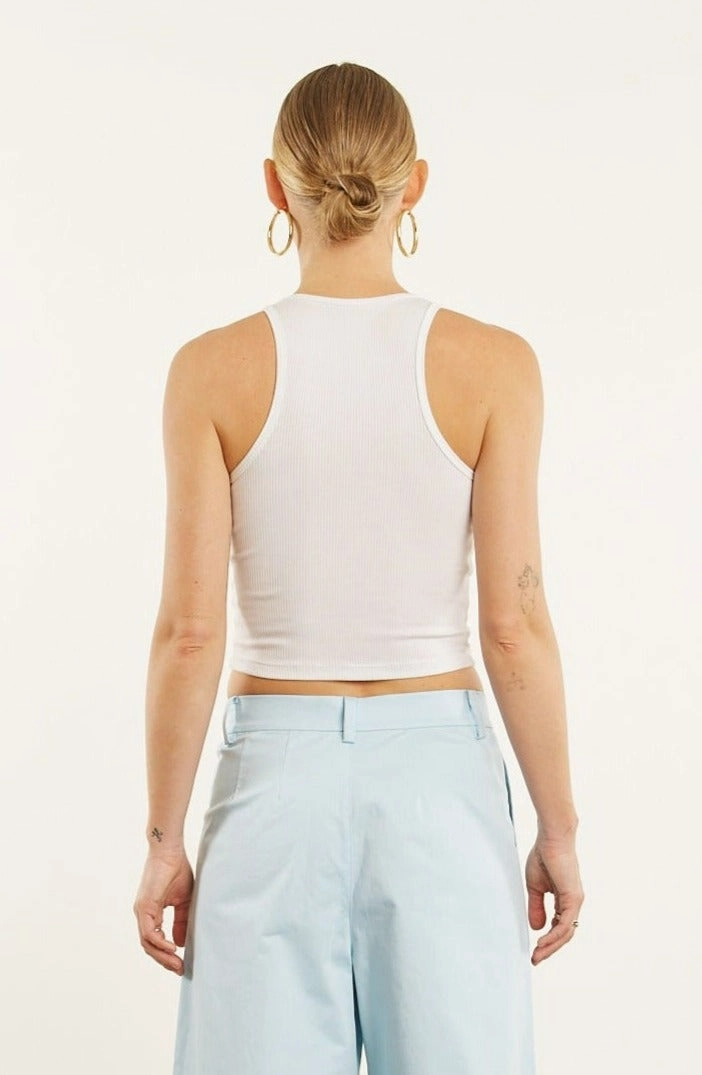 White Rib Cropped Tank NonChafe Lining Drop Shoulder