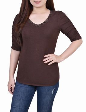 Formal Blouse Modular Pocket Layout Rouched Sleeve Top