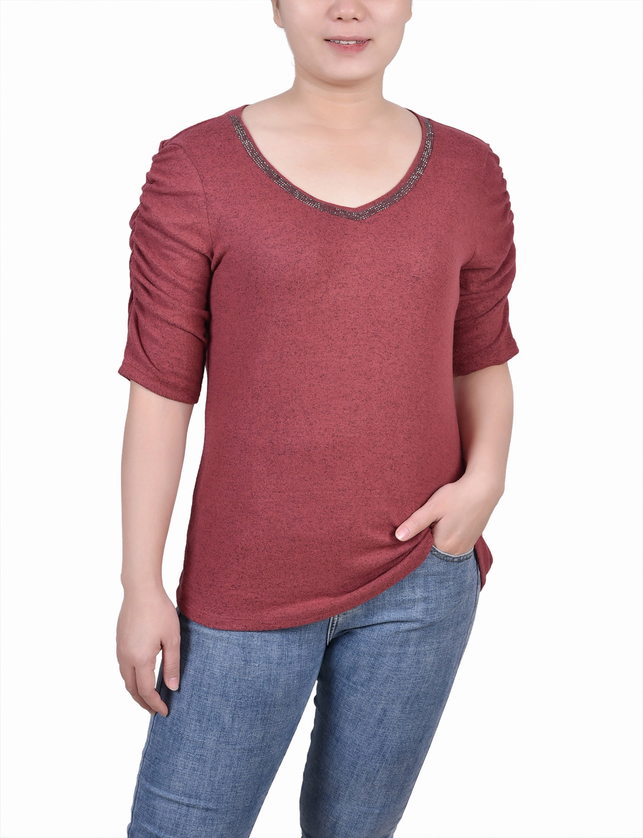 AntiPillingTreatment Rouched Sleeve Top