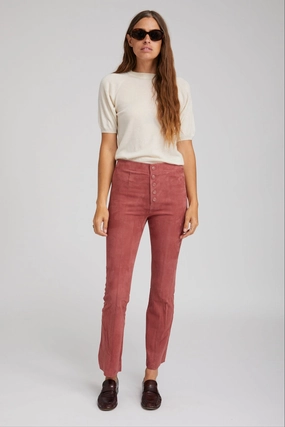 WrinkleFreeFabric Mauve Suede Front Snap Ankle Flare Leggings