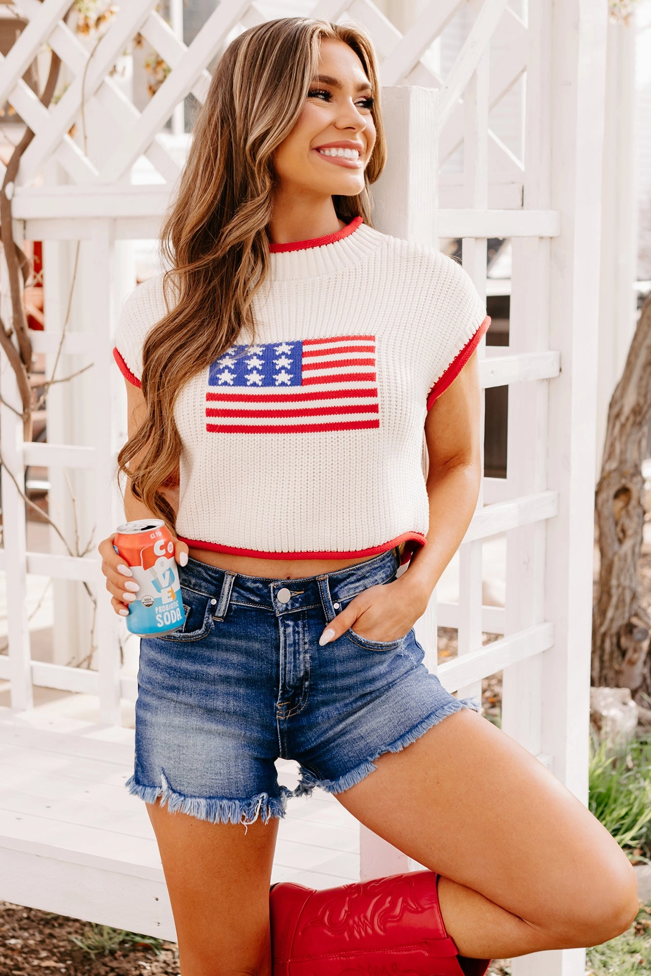 Salute The Flag American Flag Sweater Top (Cream) BreathableFabric Thermal Insulation