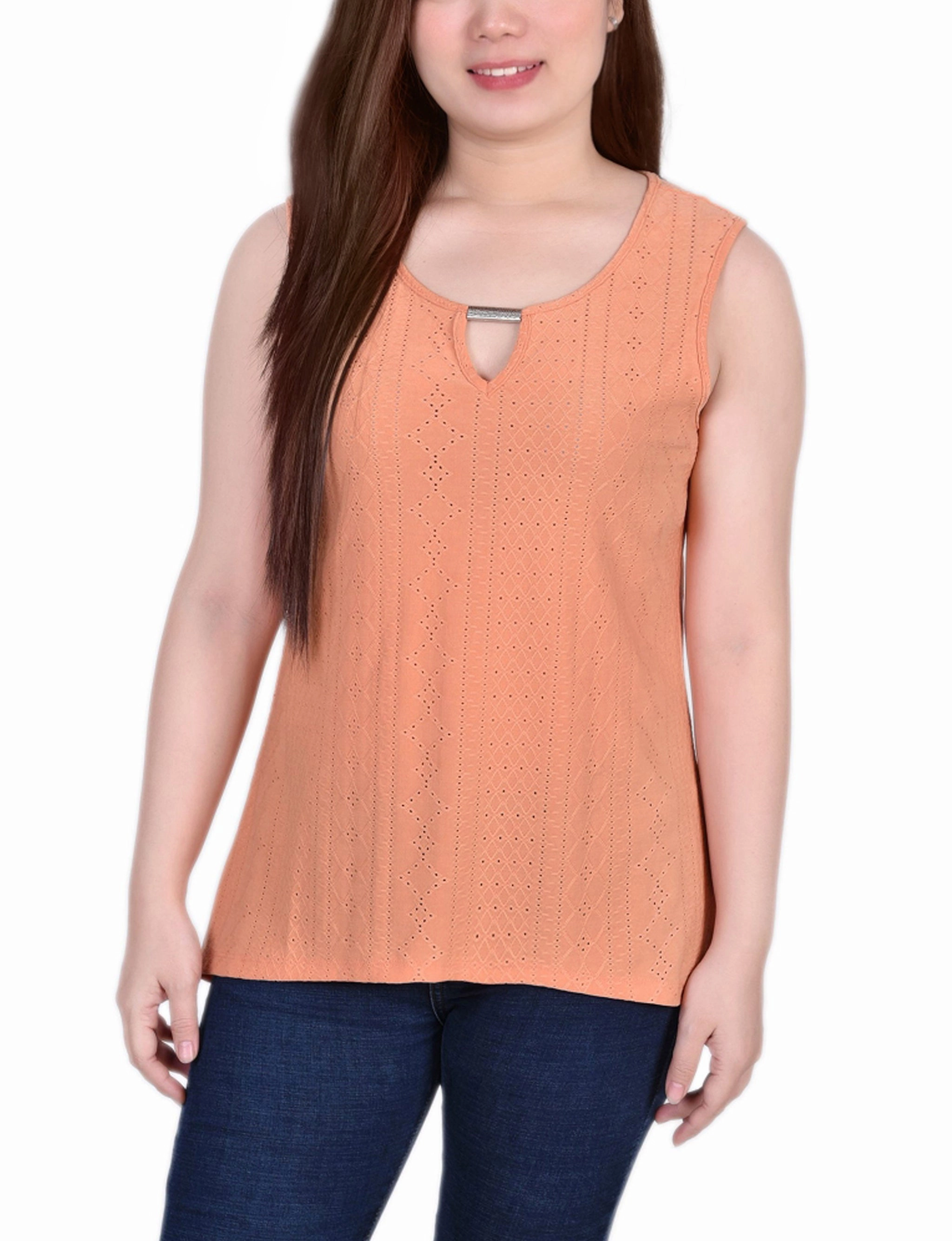Sleeveless Knit Eyelet Top With Hardware MeshLining