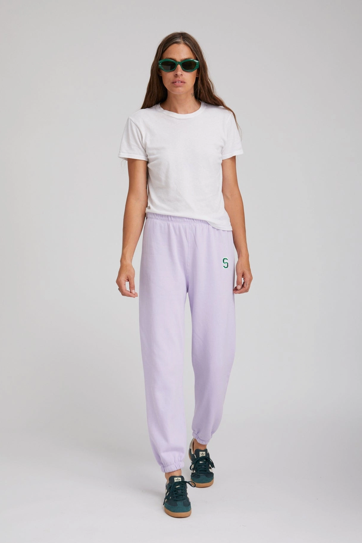 Cozy Knit Chic Tee Lavender Tri-Blend Embroidered Logo Sweatpants