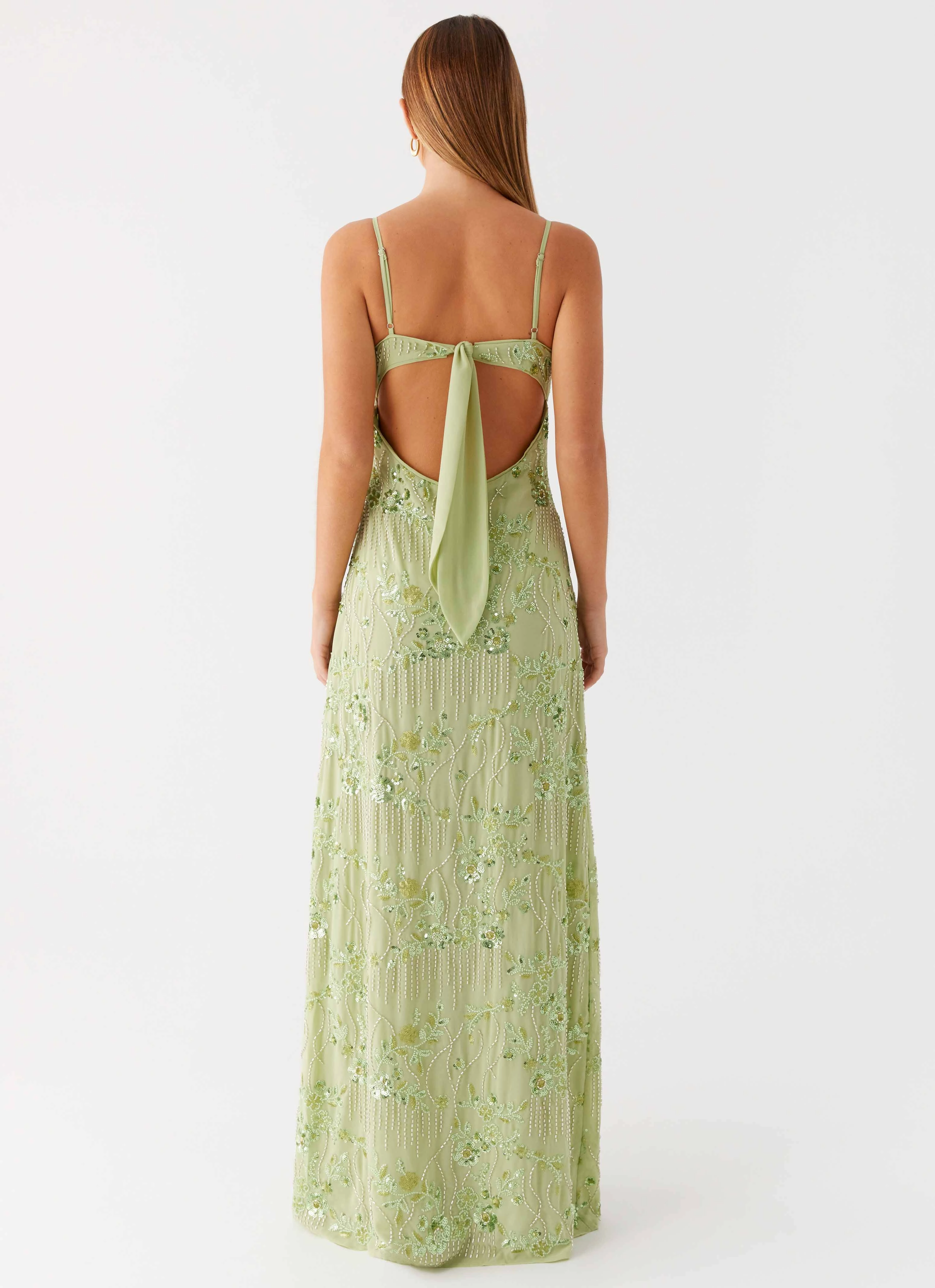 summer breeze Simple yet sophisticated gown Celandine Beaded Maxi Dress - Lime